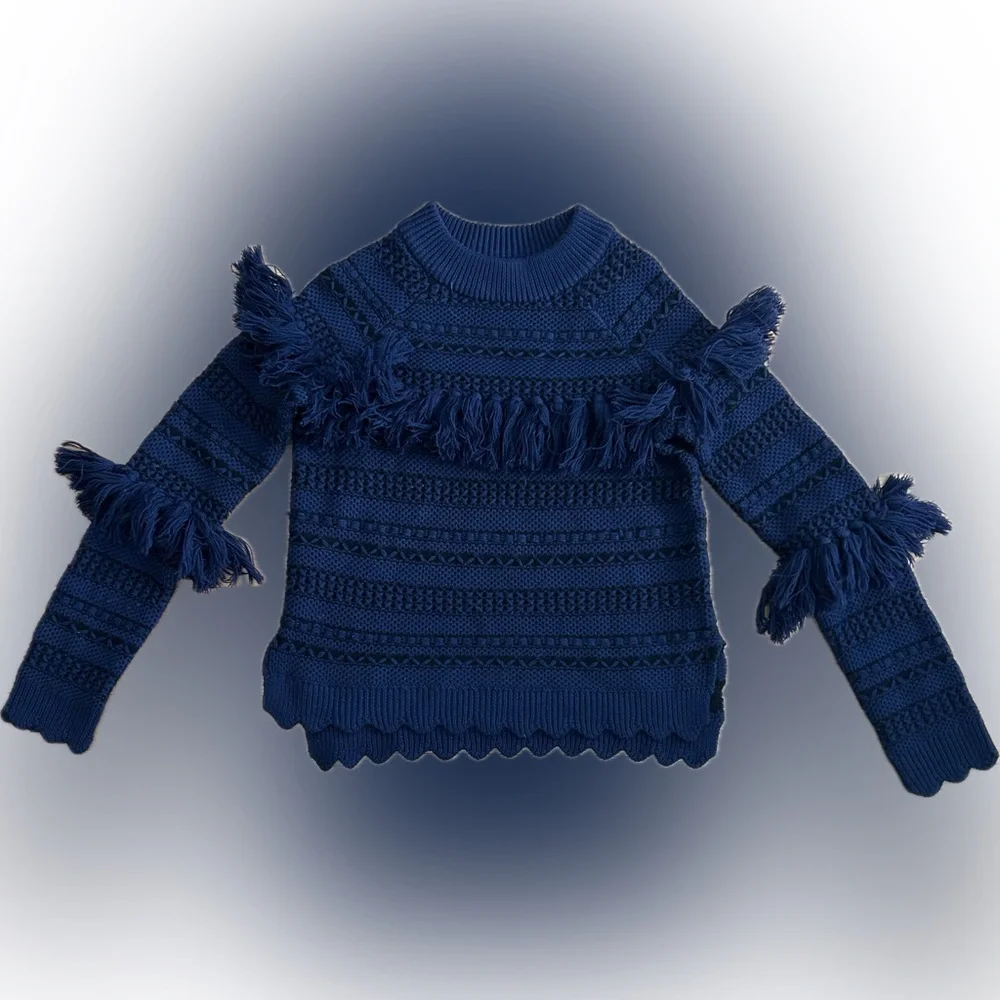Jonathan Simkhai Wool Tassel Knit Sweater Women’s Small Pullover Ribbed - Picture 3 of 16
